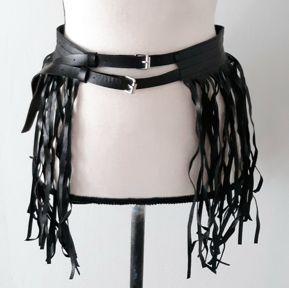 Faux Leather Fringe Belt